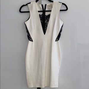 Mason white bodycon dress with black lace